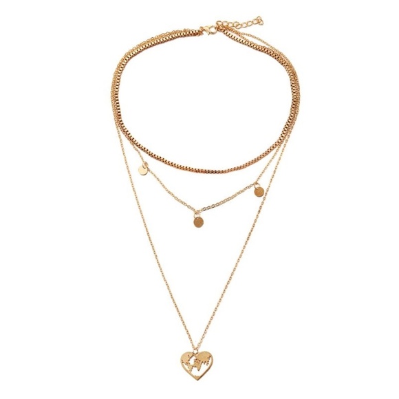 **CILO* Gold Heart x Earth Fashion Layered Necklace - Picture 6 of 7